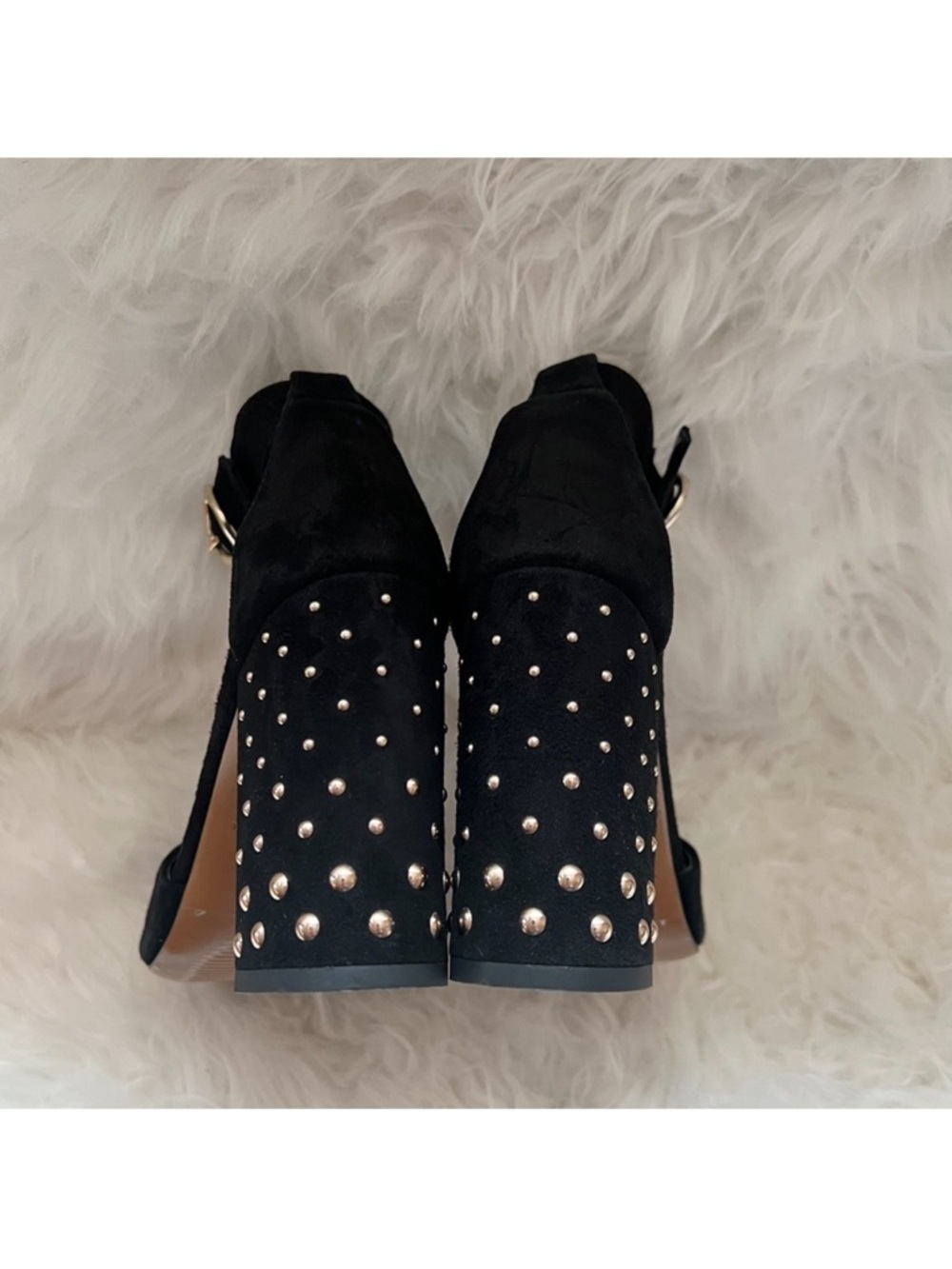 New! MAJE Paris Studded Embellished Block Square Heel Suede Sandals - Picture 9 of 11